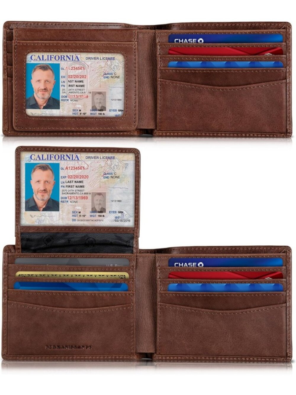 2 RFID Blocking Bifold Wallets for Men - Full Grain Leather, ID Window Design